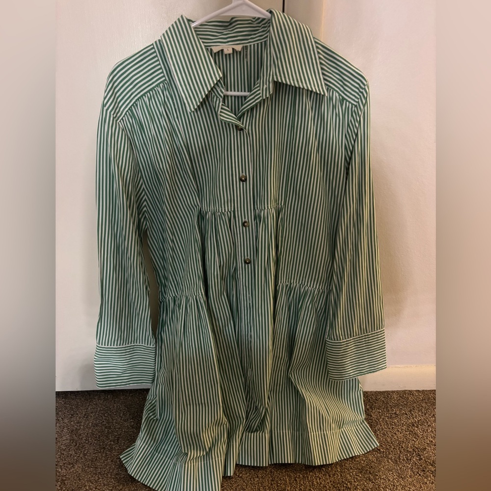 Elan Green and White Striped Dress